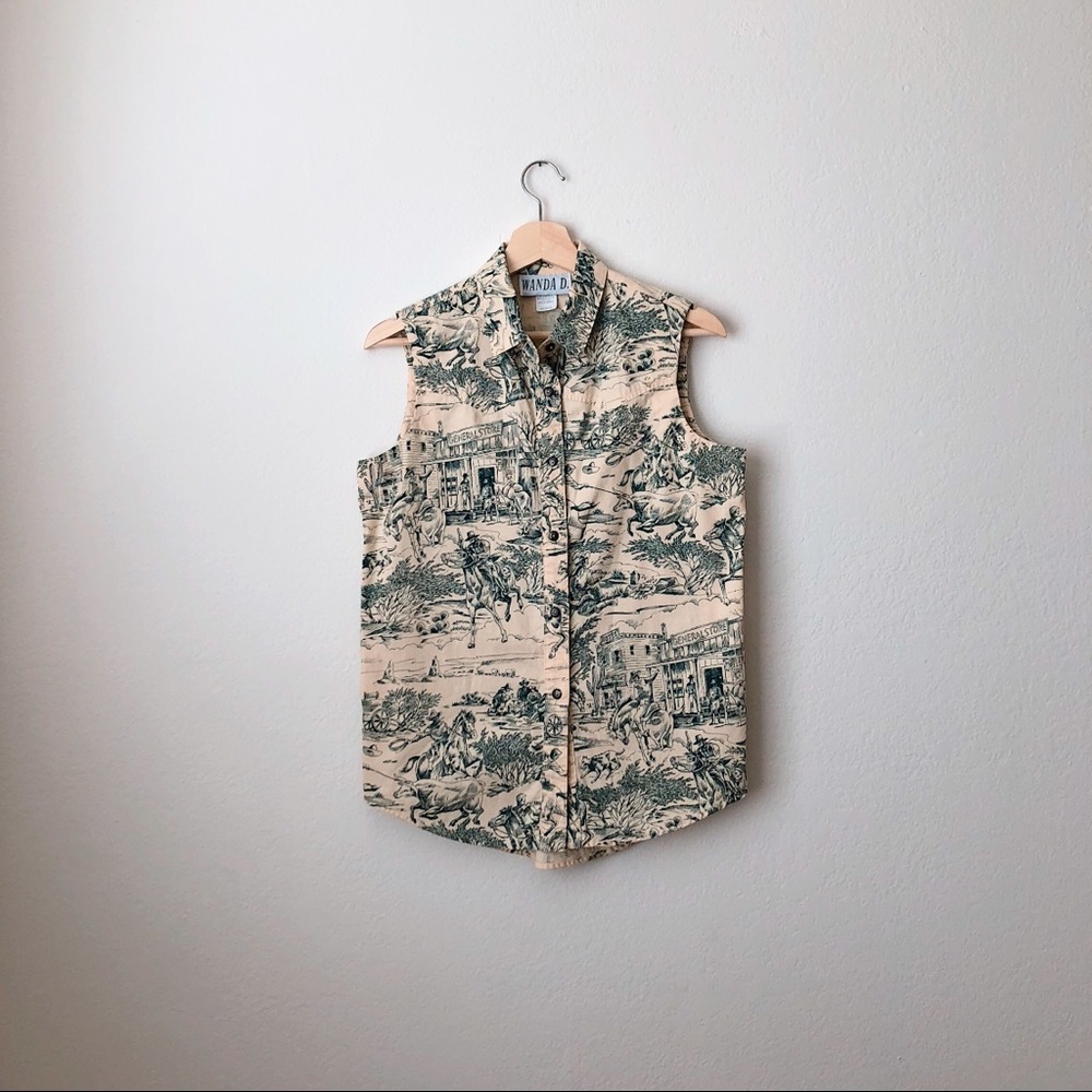 Vintage Wanda B. Cowboy Print Sleeveless Top